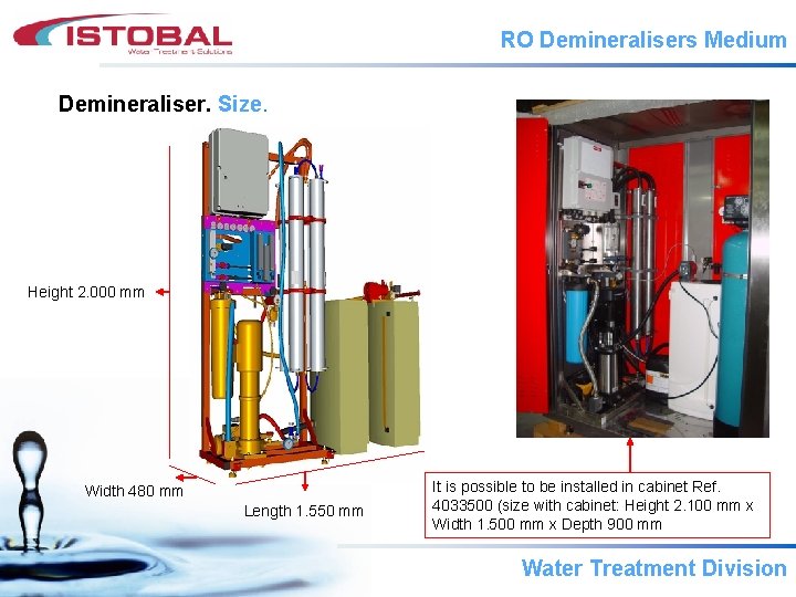 RO Demineralisers Medium Demineraliser. Size. Height 2. 000 mm Width 480 mm Length 1.