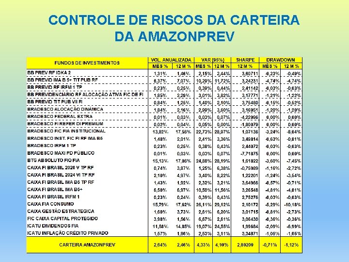 CONTROLE DE RISCOS DA CARTEIRA DA AMAZONPREV 