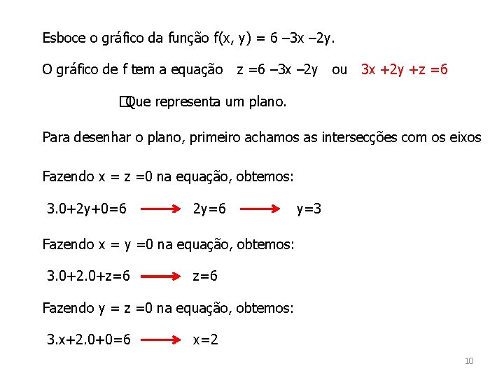 Esboce o gráfico da função f(x, y) = 6 – 3 x – 2