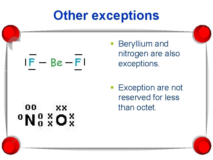 Other exceptions § Beryllium and nitrogen are also exceptions. § Exception are not reserved