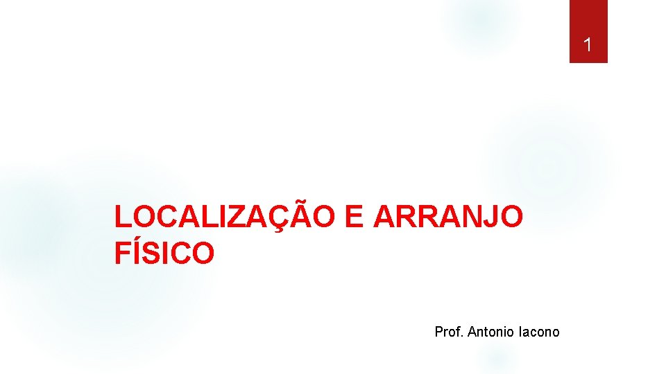 1 LOCALIZAÇÃO E ARRANJO FÍSICO Prof. Antonio Iacono 