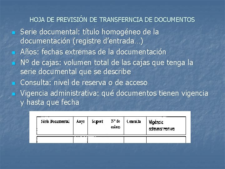 HOJA DE PREVISIÓN DE TRANSFERNCIA DE DOCUMENTOS n n n Serie documental: título homogéneo