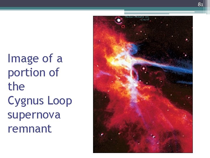 81 Nuclear Chemistry rev. 11/19/08 Image of a portion of the Cygnus Loop supernova