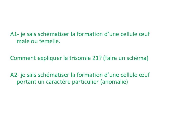 A 1 - je sais schématiser la formation d’une cellule œuf male ou femelle.