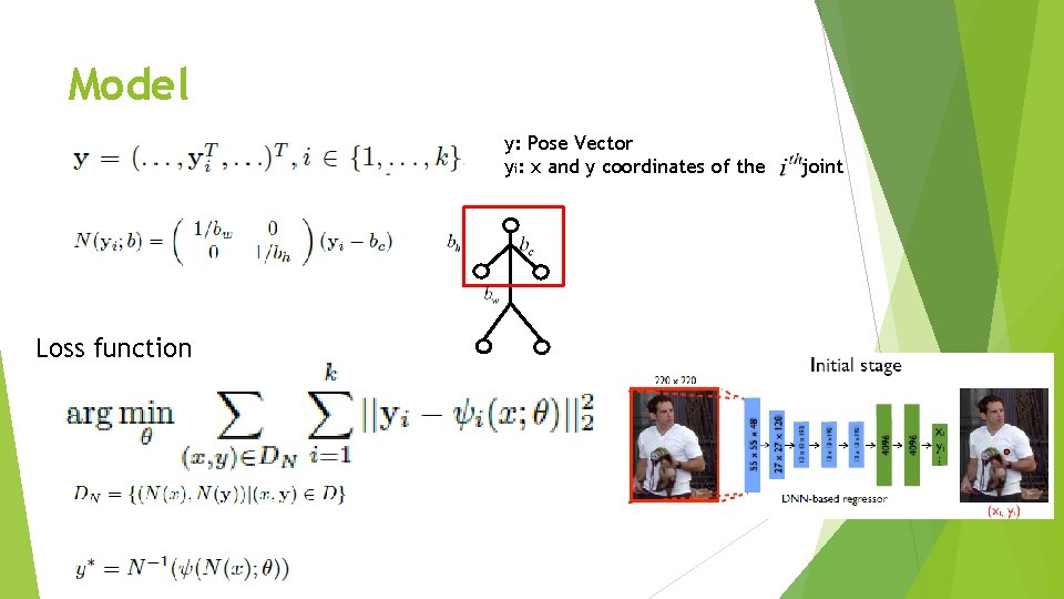 Model y: Pose Vector yi: x and y coordinates of the Loss function joint