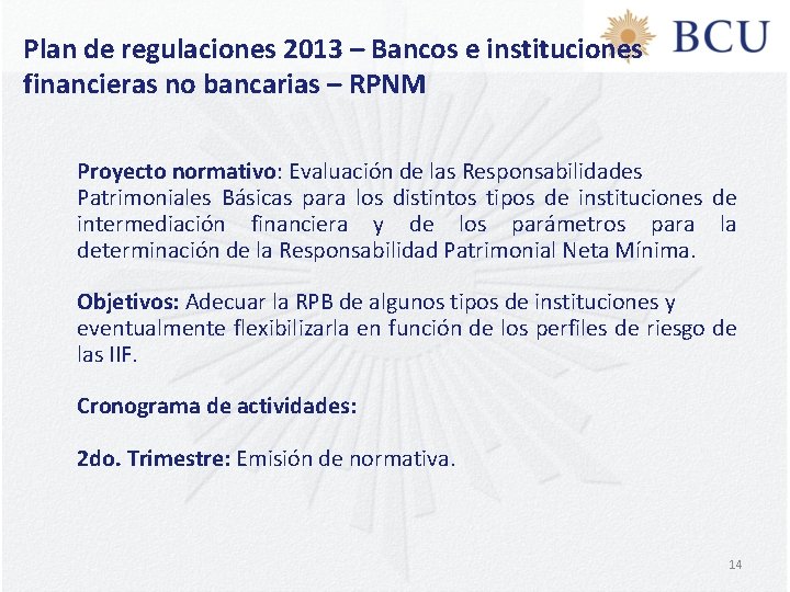 Plan de regulaciones 2013 – Bancos e instituciones financieras no bancarias – RPNM Proyecto