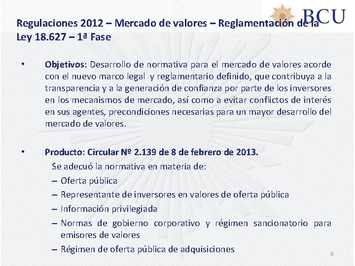 Regulaciones 2012 – Mercado de valores – Reglamentación de la Ley 18. 627 –