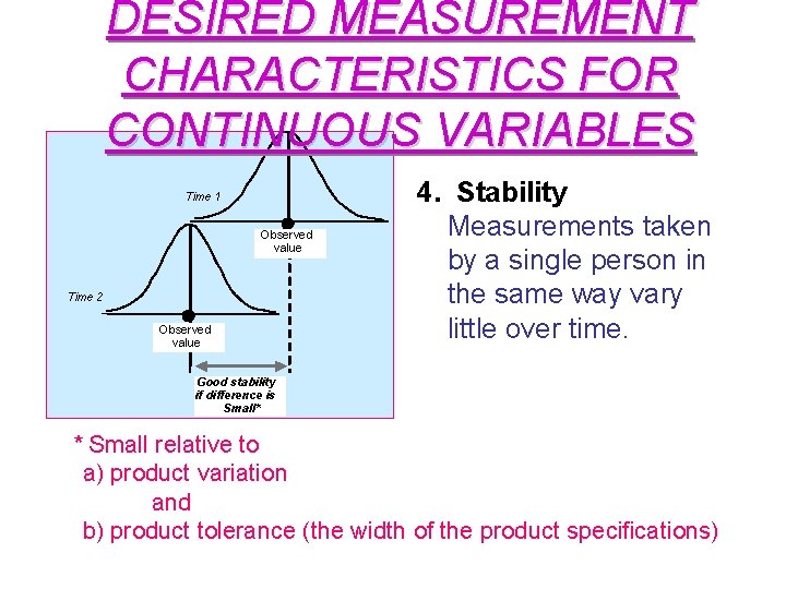 DESIRED MEASUREMENT CHARACTERISTICS FOR CONTINUOUS VARIABLES Time 1 Observed value Time 2 Observed value