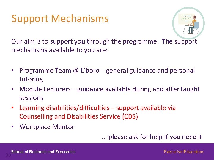 Support Mechanisms Our aim is to support you through the programme. The support mechanisms