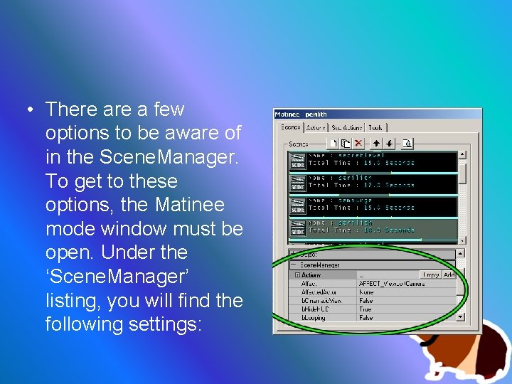  • There a few options to be aware of in the Scene. Manager.