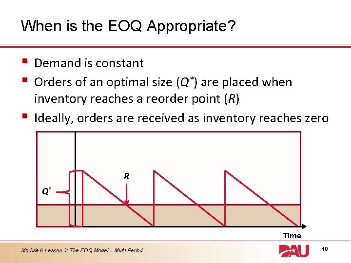 When is the EOQ Appropriate? § § § Demand is constant Orders of an