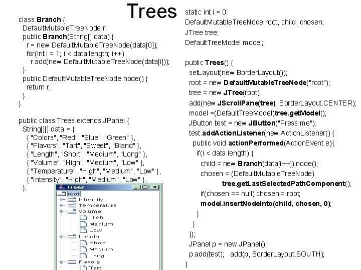 Trees class Branch { Default. Mutable. Tree. Node r; public Branch(String[] data) { r