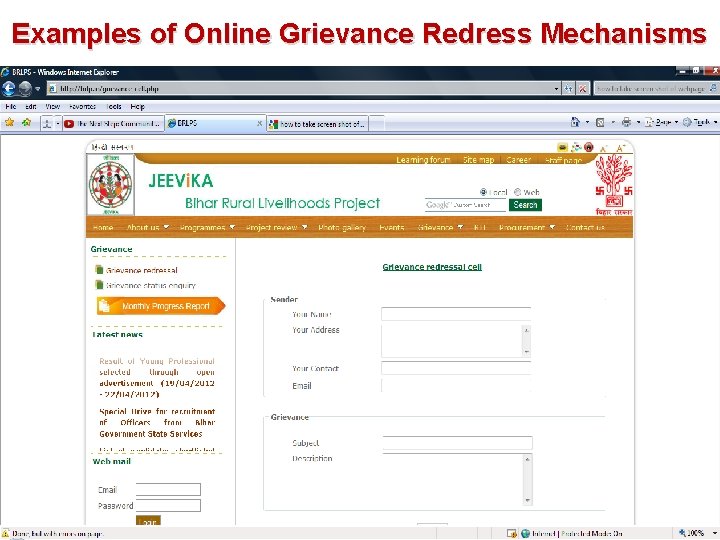Examples of Online Grievance Redress Mechanisms 