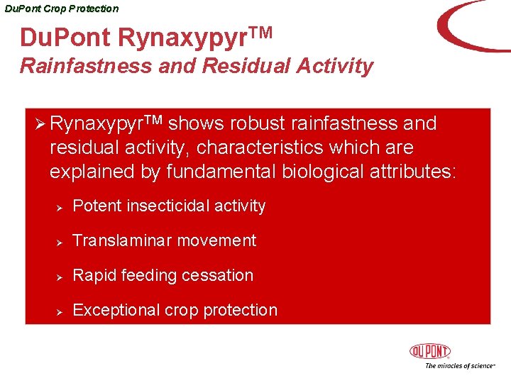 Du. Pont Crop Protection Du. Pont Rynaxypyr. TM Rainfastness and Residual Activity Ø Rynaxypyr.
