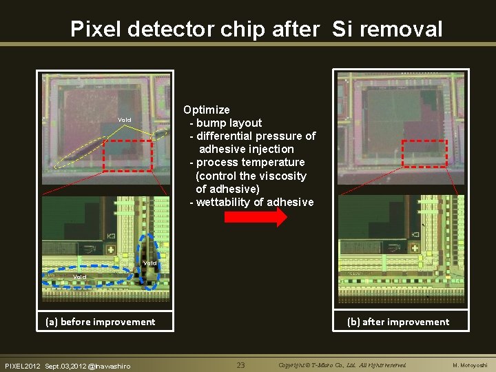 Pixel detector chip after Si removal Optimize - bump layout - differential pressure of