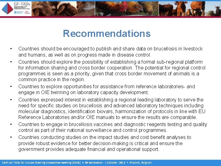 Recommendations • • • Countries should be encouraged to publish and share data on