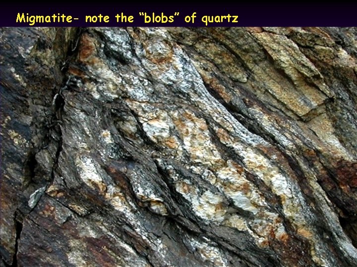 Migmatite- note the “blobs” of quartz 