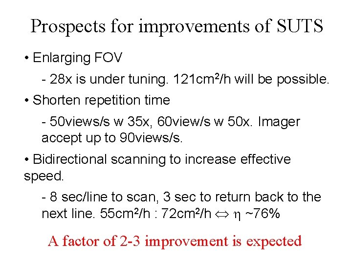 Prospects for improvements of SUTS • Enlarging FOV - 28 x is under tuning. Prospects for improvements of SUTS • Enlarging FOV - 28 x is under tuning.