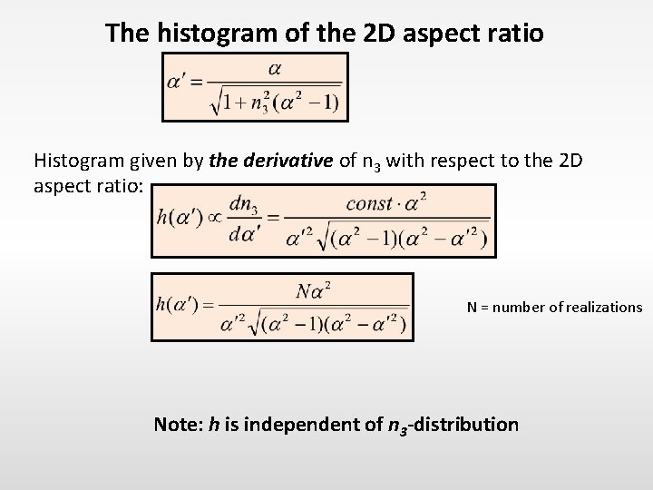 The histogram of the 2 D aspect ratio Histogram given by the derivative of