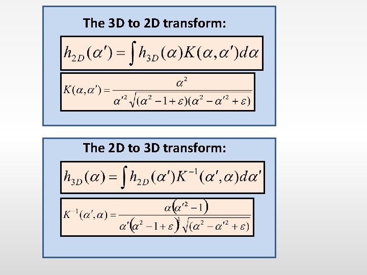 The 3 D to 2 D transform: The 2 D to 3 D transform: