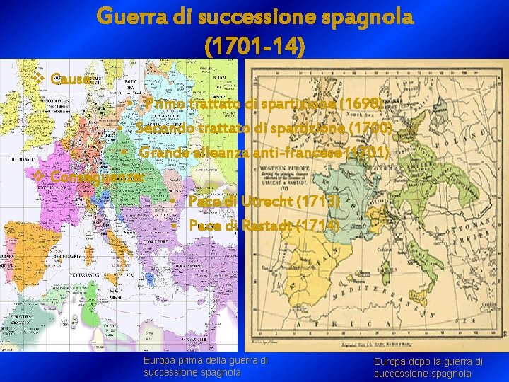 Guerra di successione spagnola (1701 -14) v Cause: • Primo trattato di spartizione (1698)