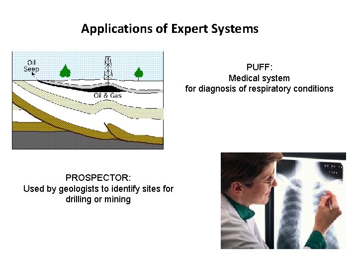 Applications of Expert Systems PUFF: Medical system for diagnosis of respiratory conditions PROSPECTOR: Used