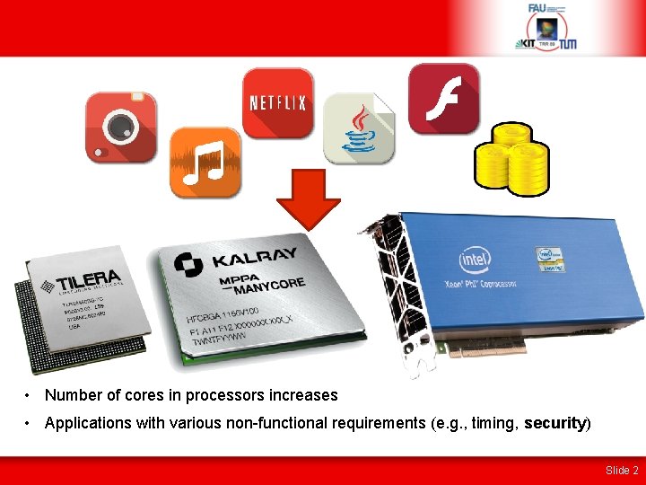  • Number of cores in processors increases • Applications with various non-functional requirements
