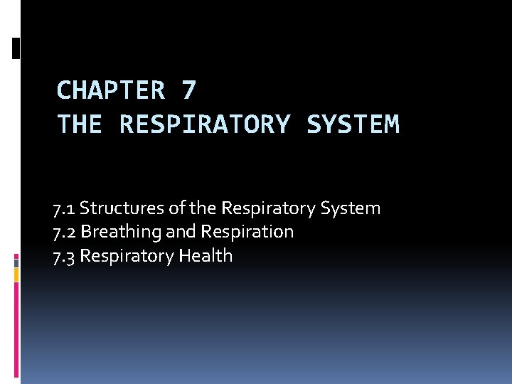 CHAPTER 7 THE RESPIRATORY SYSTEM 7. 1 Structures of the Respiratory System 7. 2
