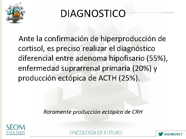 DIAGNOSTICO Ante la confirmación de hiperproducción de cortisol, es preciso realizar el diagnóstico diferencial