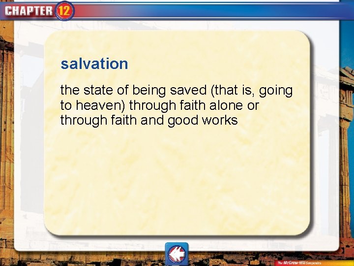 salvation the state of being saved (that is, going to heaven) through faith alone