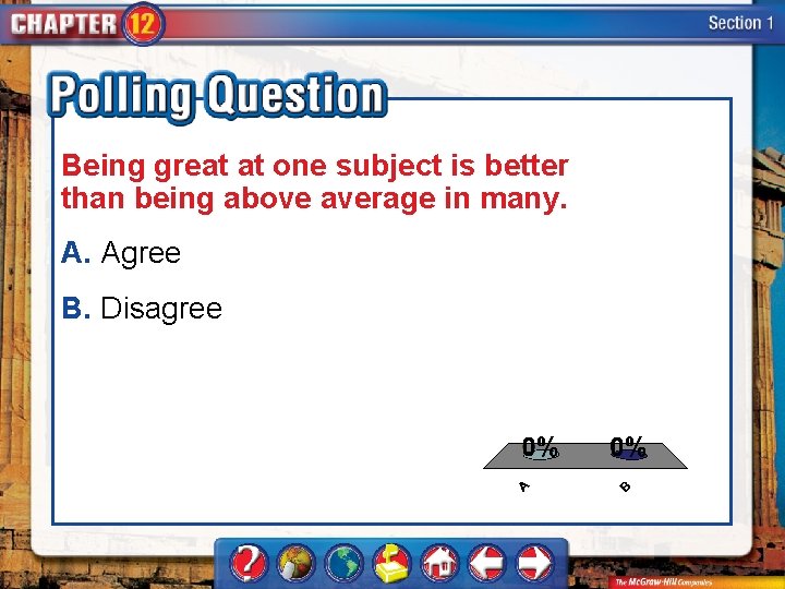 Being great at one subject is better than being above average in many. A.