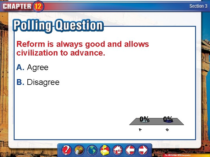 Reform is always good and allows civilization to advance. A. Agree B. Disagree A.
