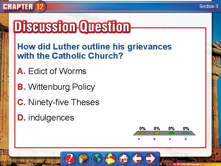 How did Luther outline his grievances with the Catholic Church? A. Edict of Worms