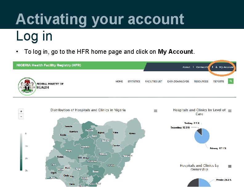 Activating your account Log in • To log in, go to the HFR home