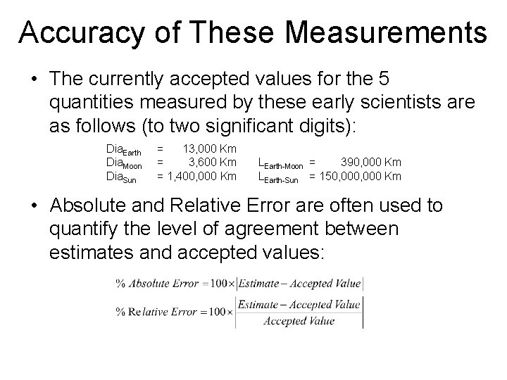 Accuracy of These Measurements • The currently accepted values for the 5 quantities measured