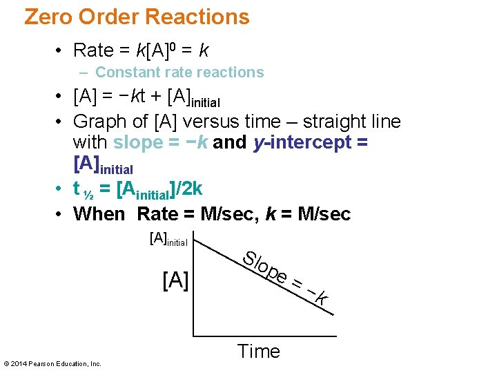 Zero Order Reactions • Rate = k[A]0 = k – Constant rate reactions •