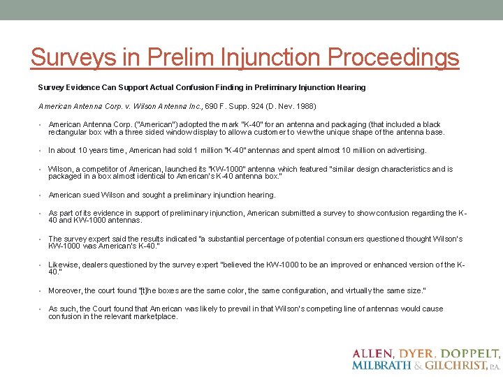 Surveys in Prelim Injunction Proceedings Survey Evidence Can Support Actual Confusion Finding in Preliminary