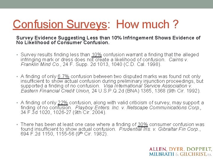 Confusion Surveys: How much ? Survey Evidence Suggesting Less than 10% Infringement Shows Evidence Confusion Surveys: How much ? Survey Evidence Suggesting Less than 10% Infringement Shows Evidence