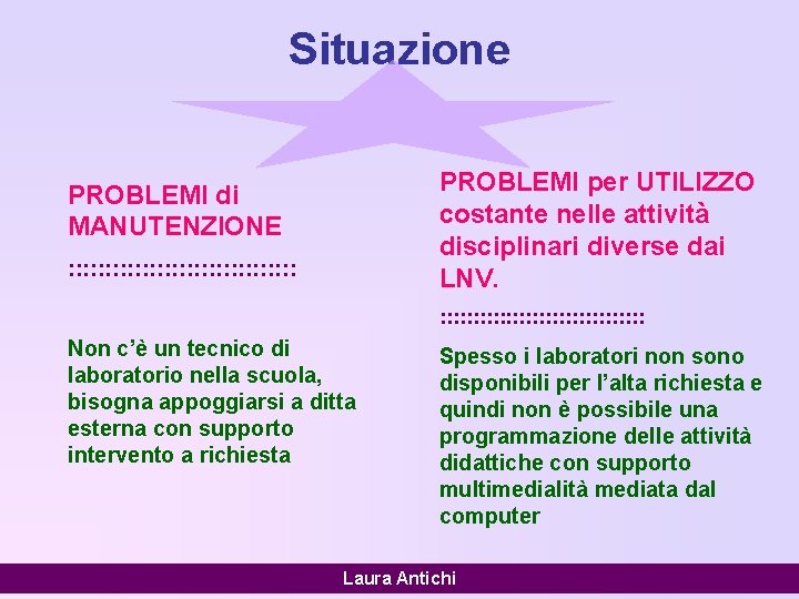 Situazione PROBLEMI per UTILIZZO costante nelle attività disciplinari diverse dai LNV. PROBLEMI di MANUTENZIONE