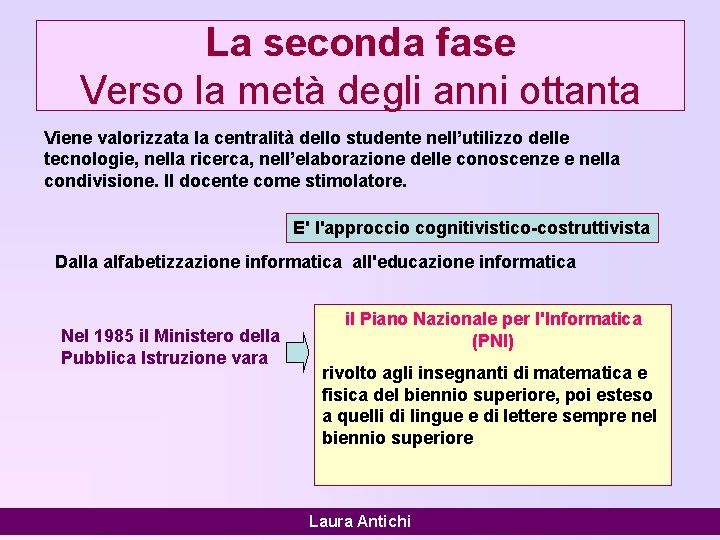 La seconda fase Verso la metà degli anni ottanta Viene valorizzata la centralità dello
