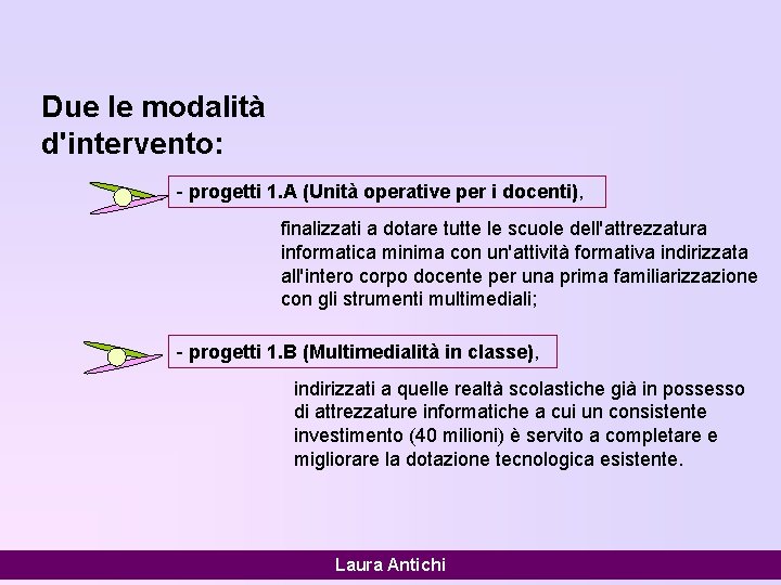 Due le modalità d'intervento: - progetti 1. A (Unità operative per i docenti), finalizzati