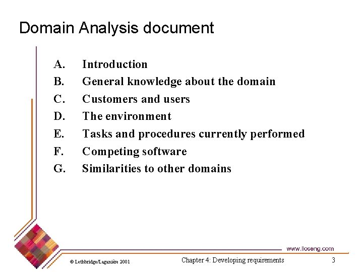 Domain Analysis document A. B. C. D. E. F. G. Introduction General knowledge about