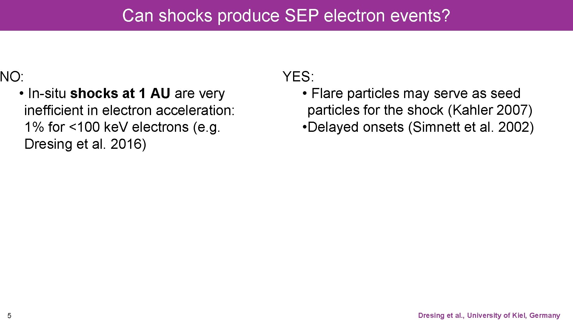 Can shocks produce SEP electron events? NO: • In-situ shocks at 1 AU are Can shocks produce SEP electron events? NO: • In-situ shocks at 1 AU are