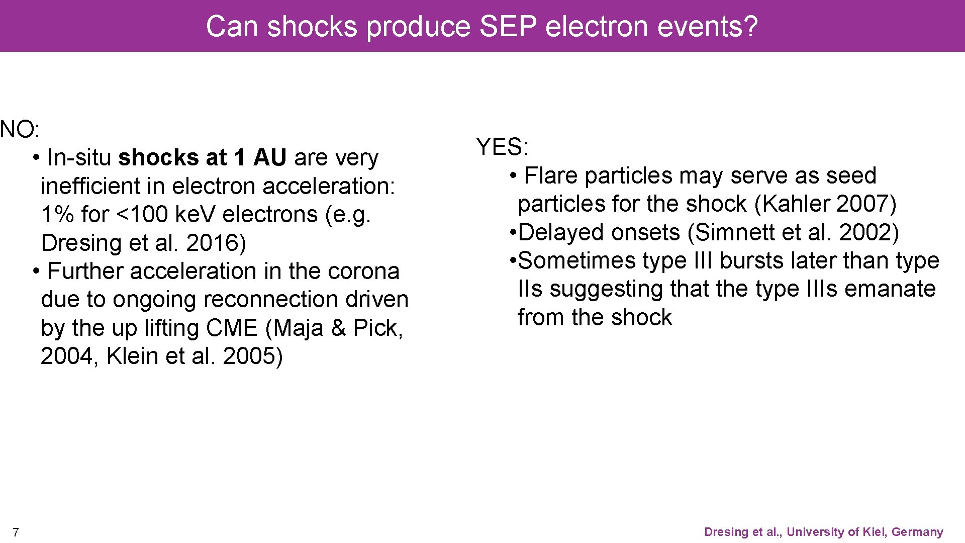 Can shocks produce SEP electron events? NO: • In-situ shocks at 1 AU are Can shocks produce SEP electron events? NO: • In-situ shocks at 1 AU are