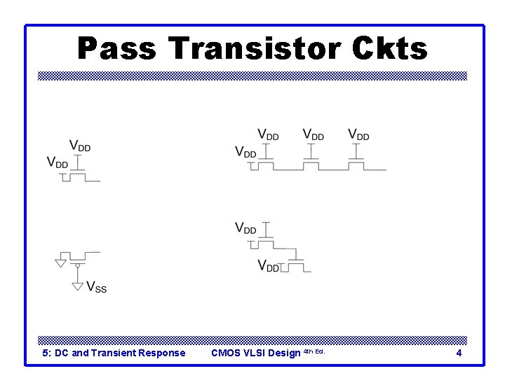 Pass Transistor Ckts 5: DC and Transient Response CMOS VLSI Design 4 th Ed.