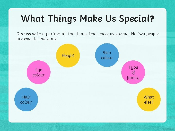 What Things Make Us Special? Discuss with a partner all the things that make