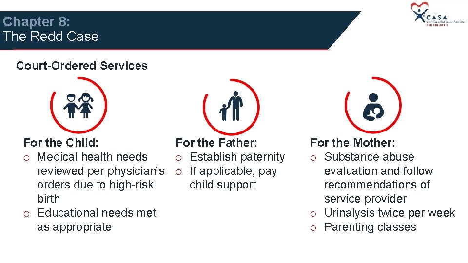 Chapter 8: The Redd Case Court-Ordered Services For the Child: For the Father: o