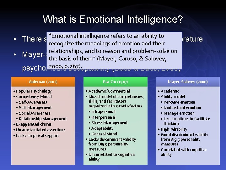 What is Emotional Intelligence? • • “Emotional intelligence refers to an ability to There