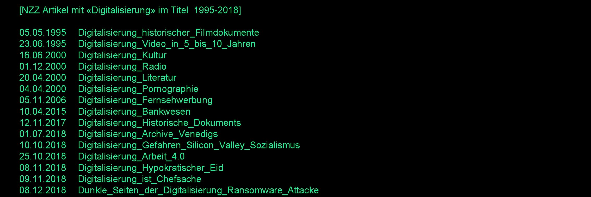 [NZZ Artikel mit «Digitalisierung» im Titel 1995 -2018] 05. 1995 23. 06. 1995 16.