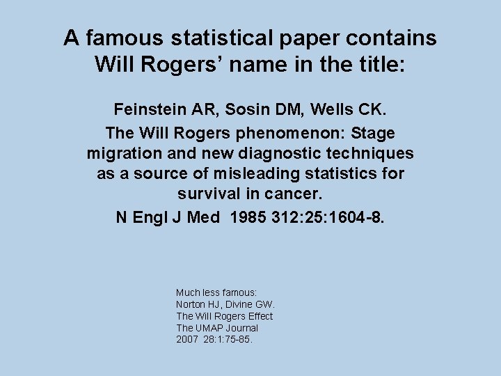 A famous statistical paper contains Will Rogers’ name in the title: Feinstein AR, Sosin